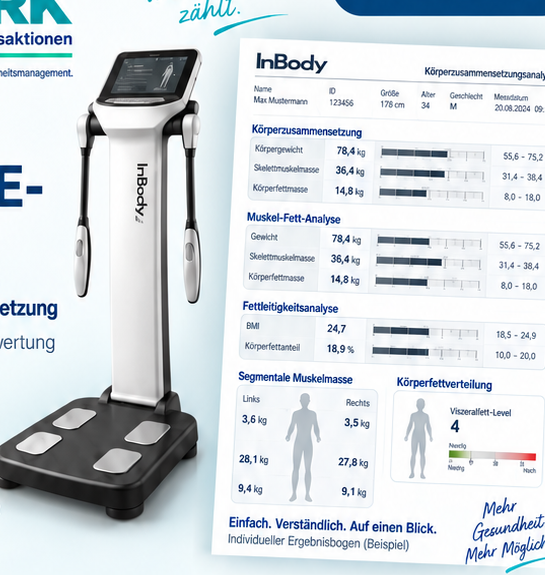 InBody-Körperanalysegerät mit beispielhaftem Ergebnisbogen